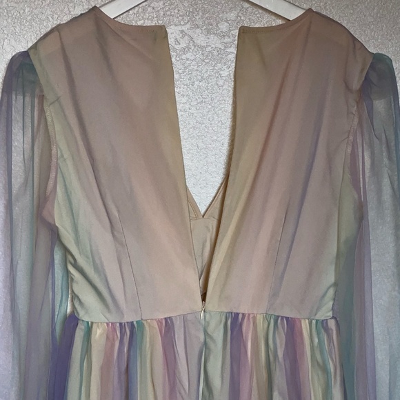 Deep V-Neck Long Puff Sleeve Pastel Dress Size Large | Coquette, Regencycore - Picture 4 of 9